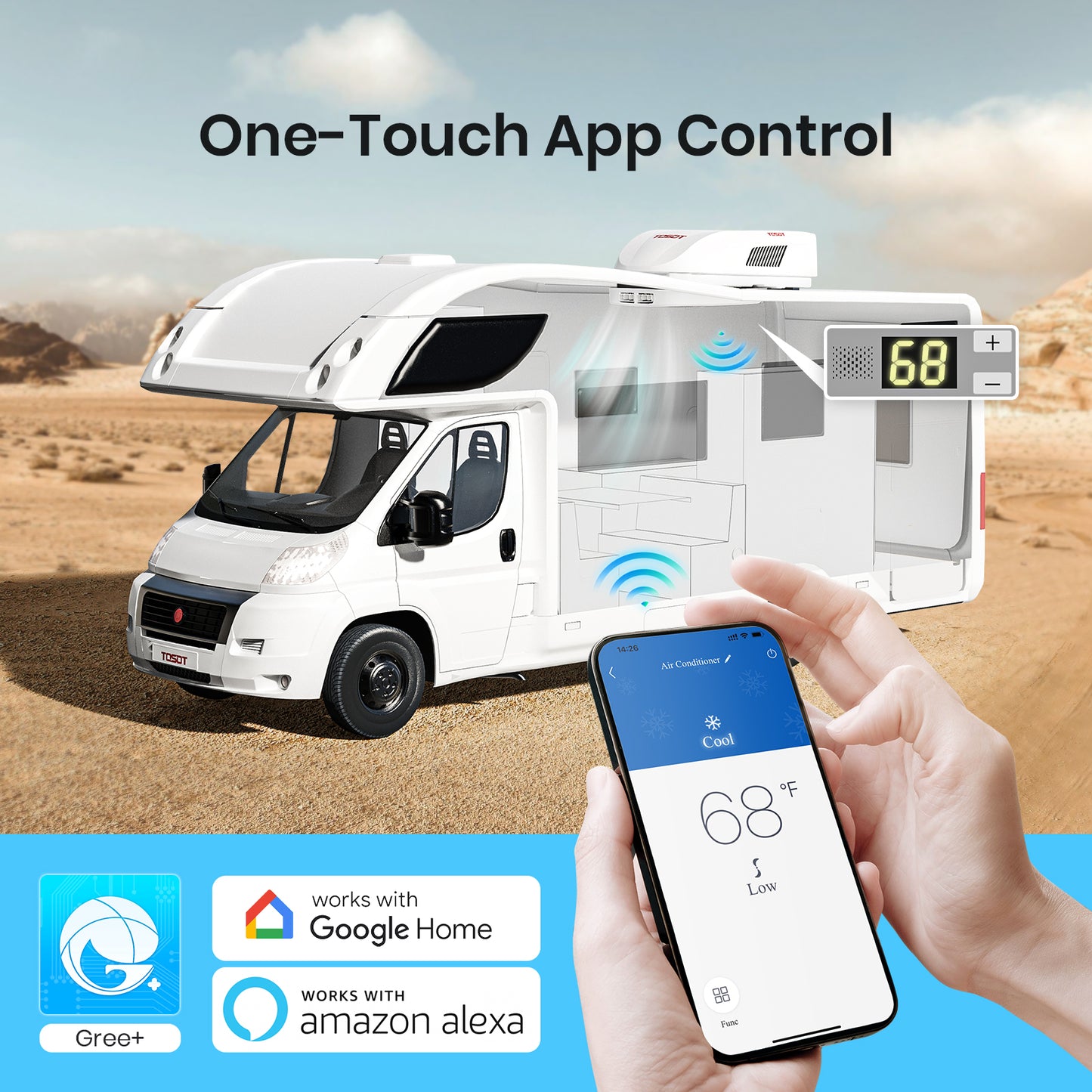One-touch app control. works with google home and amazon alexa