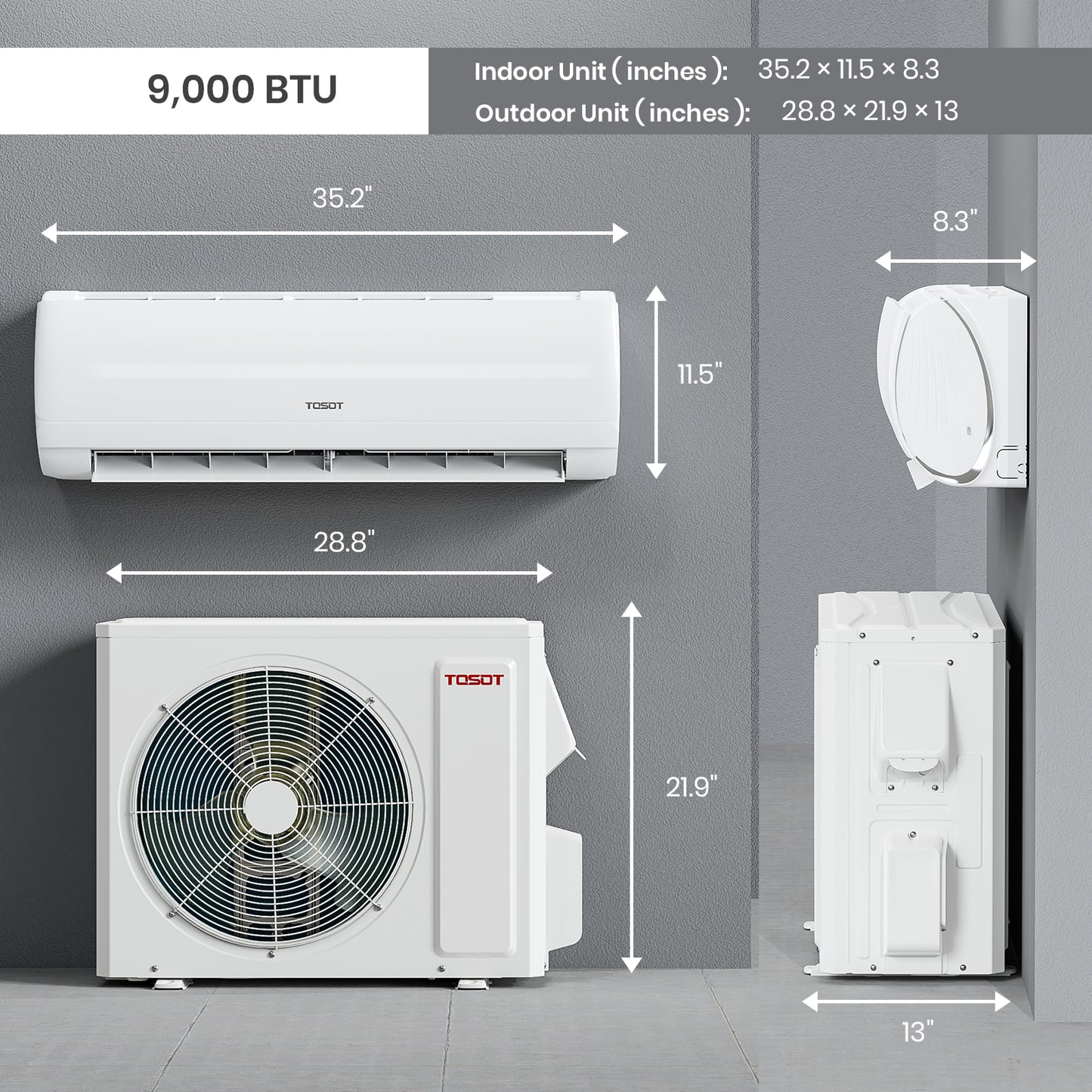 9,000 BTU Mini-Split Heat Pump Air Conditioner-230V - TOSOT Direct