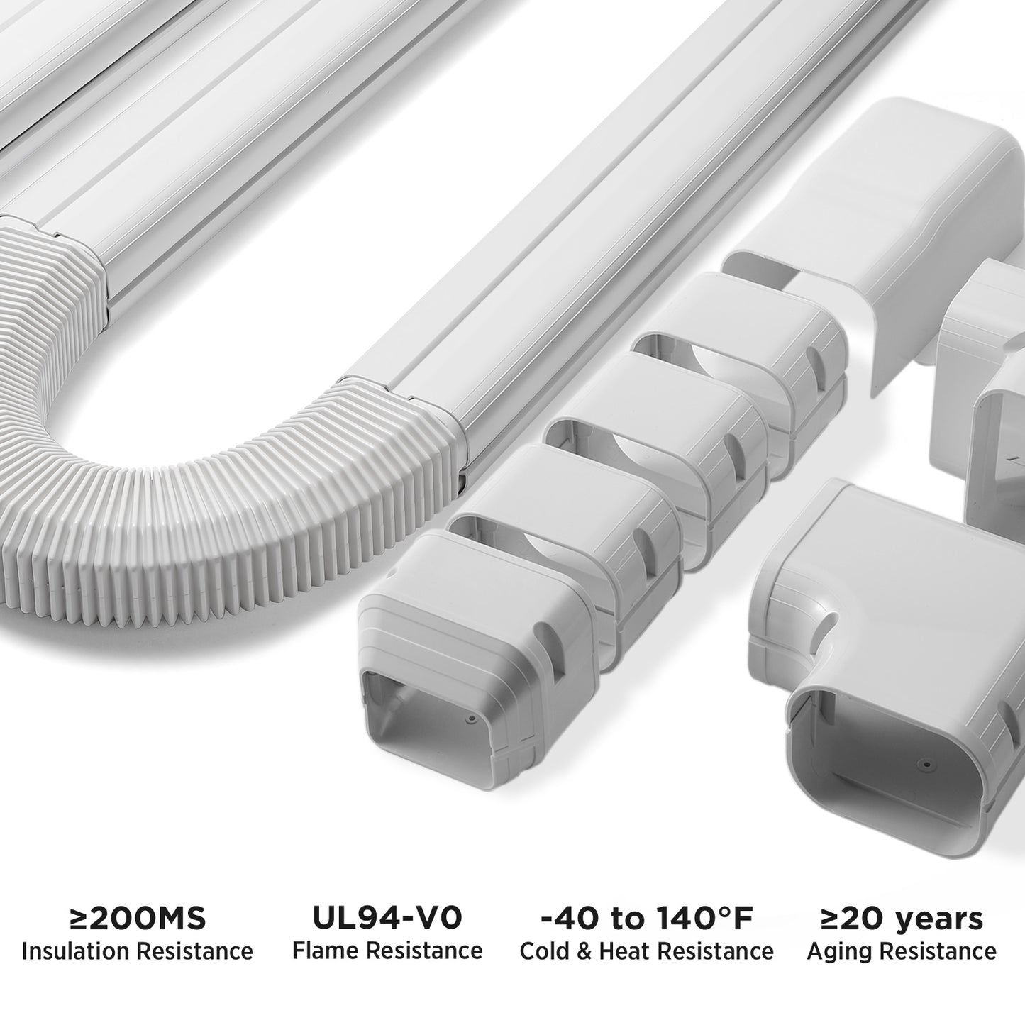 insulation resistance >200ms; Ul94-V0; resistance to cool and heat from -40-140. aging resistance >20 years