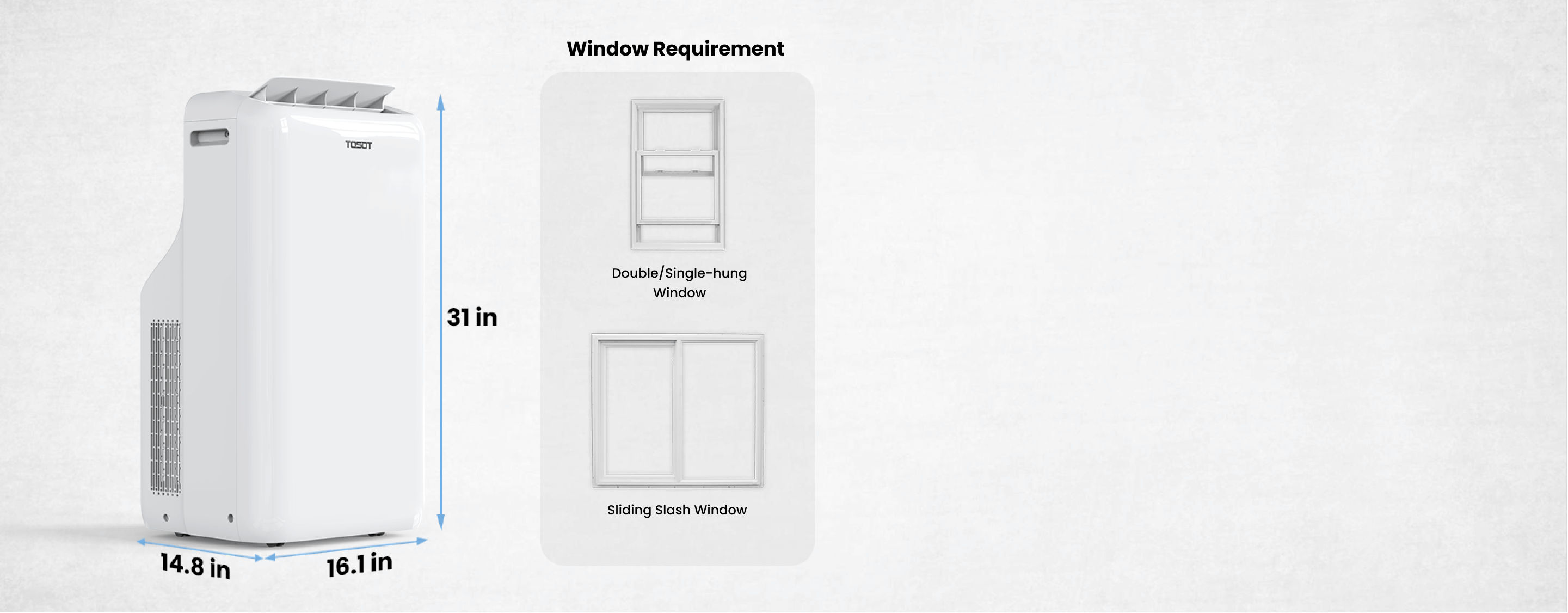 window requirement: double/single-hung window; sliding slash window
