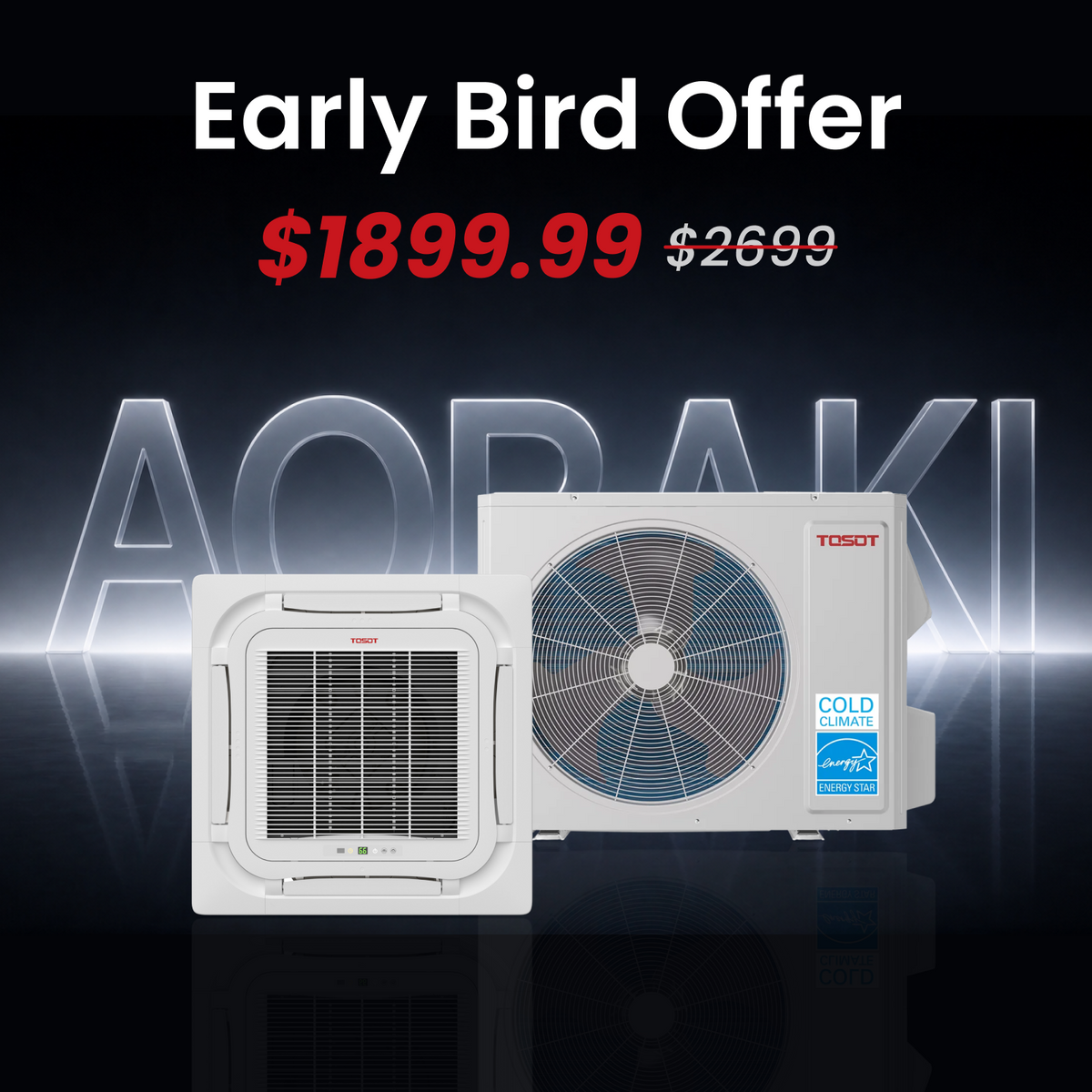 Aoraki 24,000 BTU Ceiling Cassette Mini Split Air Conditioner, 22.5 SEER2 - 230V