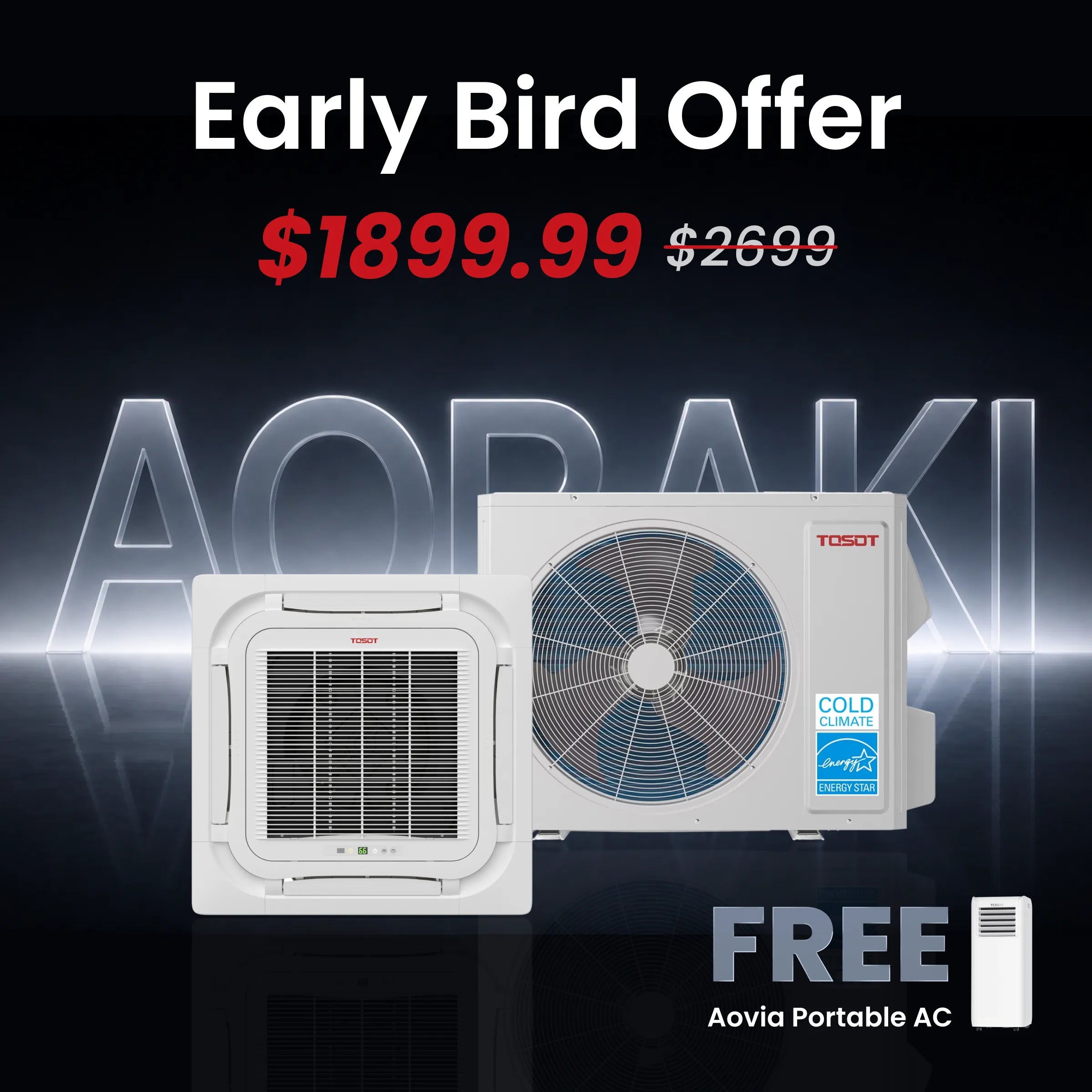 Aoraki 24,000 BTU Ceiling Cassette Mini Split Air Conditioner, 22.5 SEER2 - 230V